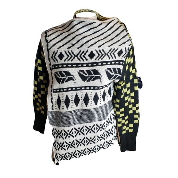 Double Zero Colorful Shawl Collar Knit Sweater Waterfall Aztec  Womens Sz L - Picture 7 of 8